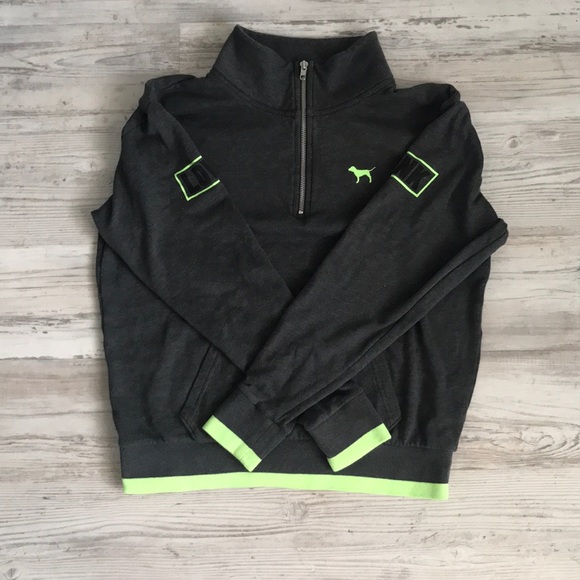 Victoria Secret PINK Heather grey + neon half-zip - Picture 1 of 3